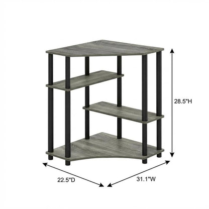 Gray Corner Desk With Shelves, Modern Ergonomic Design For Office Spaces