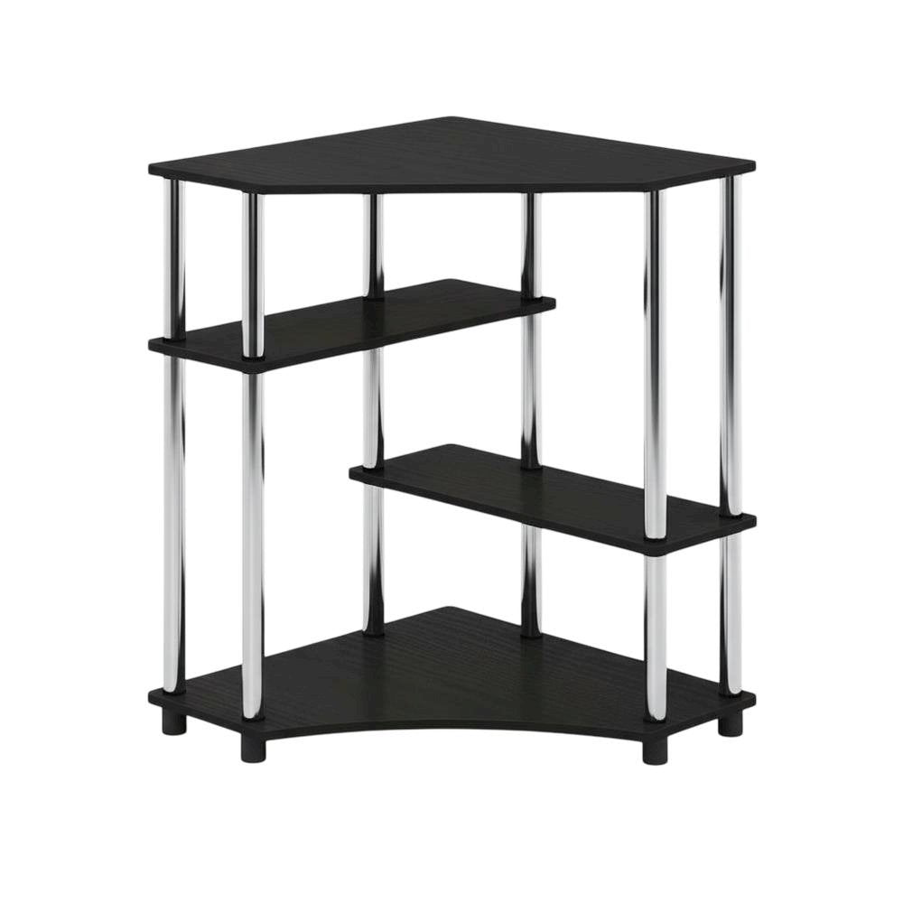 Corner Desk With Shelves In Brown And Stainless Steel For Home Office Use