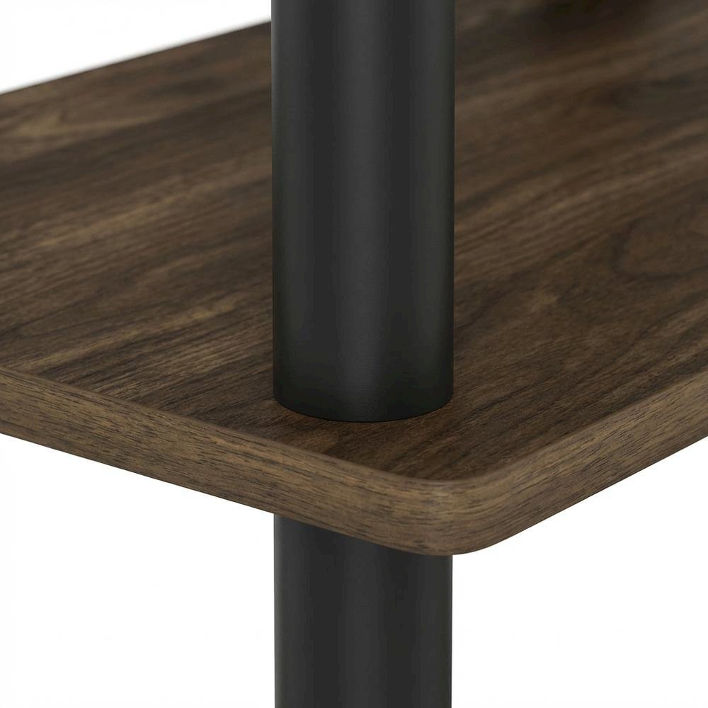 Corner Office Desk With Shelves, Columbia Walnut And Black Finish