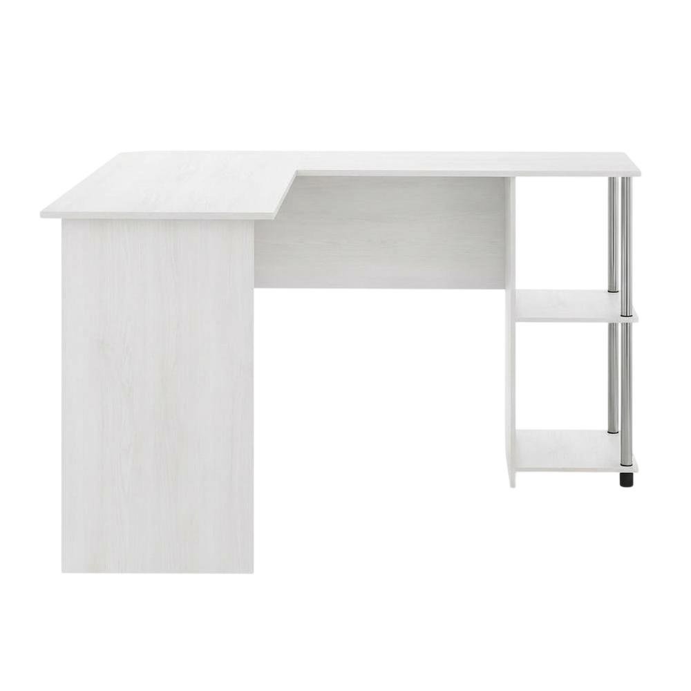 L-Shape Desk, Stainless Steel Tubes And White Oak Finish For Modern Workspaces