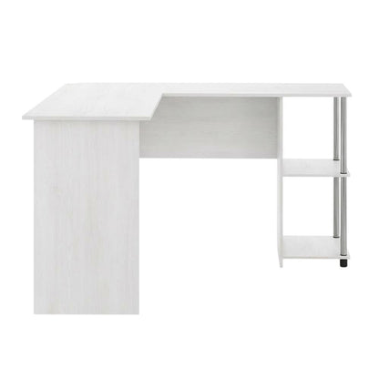 L-Shape Desk, Stainless Steel Tubes And White Oak Finish For Modern Workspaces