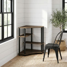 Corner Office Desk With Shelves, Columbia Walnut And Black Finish