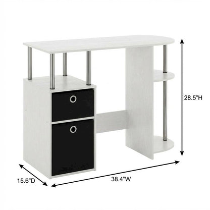 White Oak Study Desk With Bin Drawers And Steel Tubes For Home Office