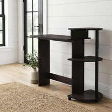 Compact Dark Walnut Computer Desk with Shelves for Efficient Workspace