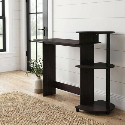 Compact Dark Walnut Computer Desk with Shelves for Efficient Workspace