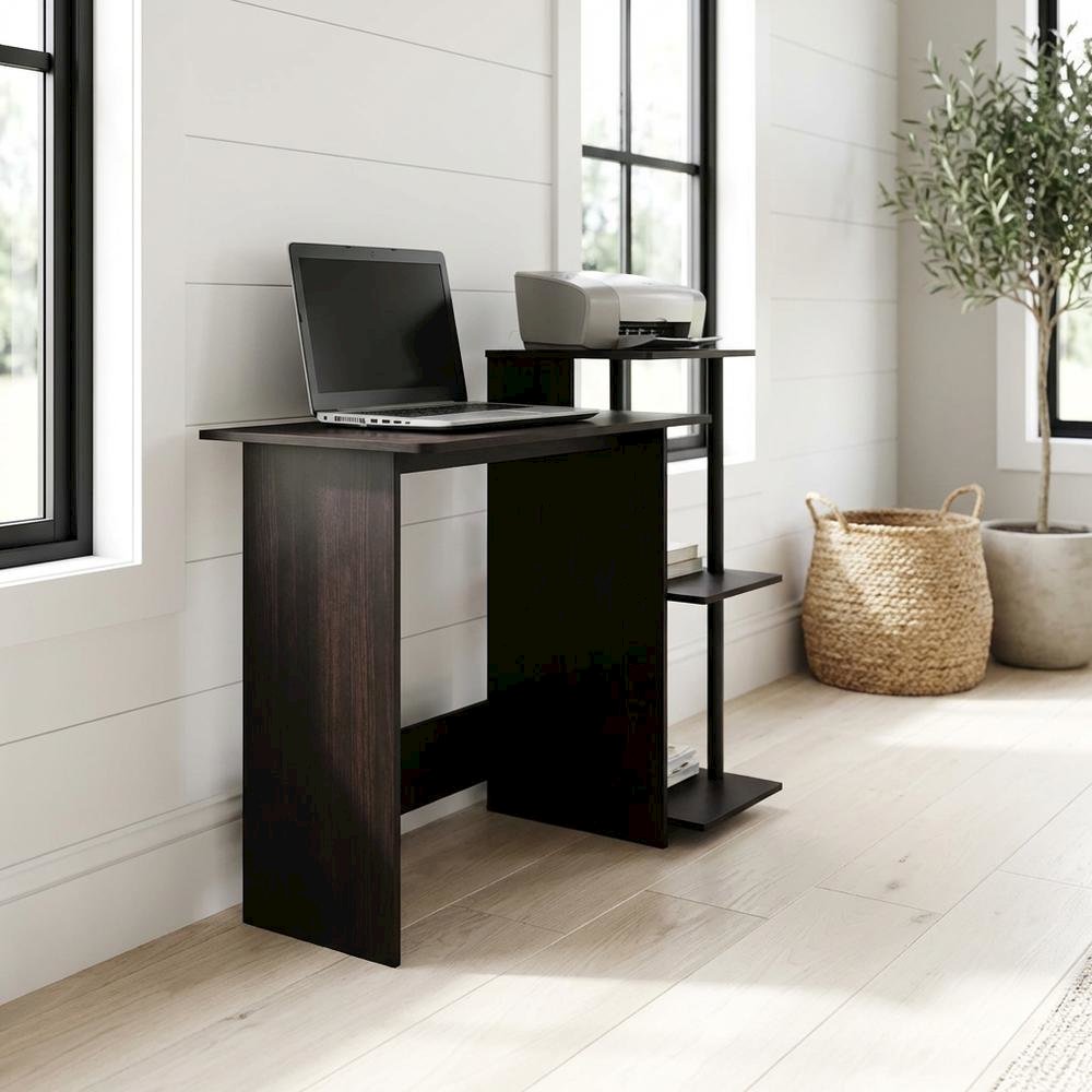 Espresso and Black Home Office Desk with Spacious Work Surface and Sturdy Build