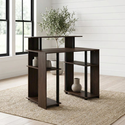 Walnut Finish Computer Writing Desk with Modern Design and Sturdy Build