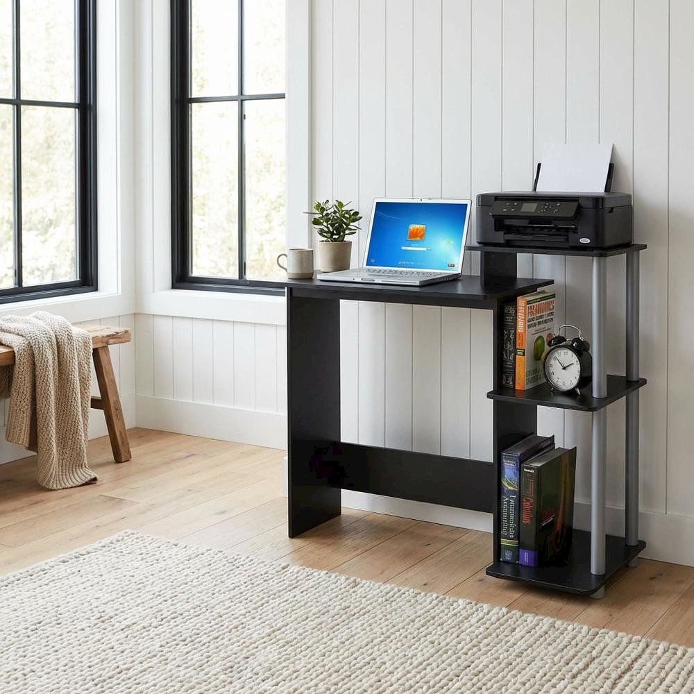 Black and Grey Computer Desk with Spacious Surface and Sturdy Frame