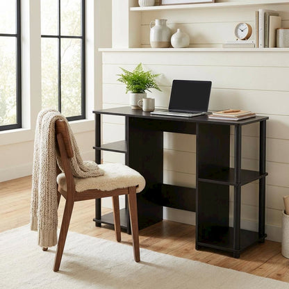 Black compact computer study desk with sturdy design and space-efficient layout