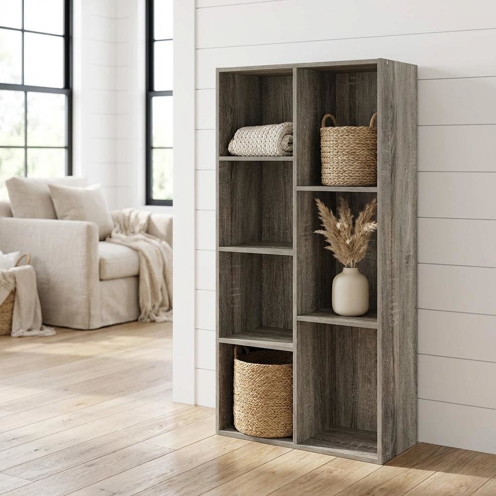 Reversible 7-Cube Storage Shelf In French Oak Finish With Open Design