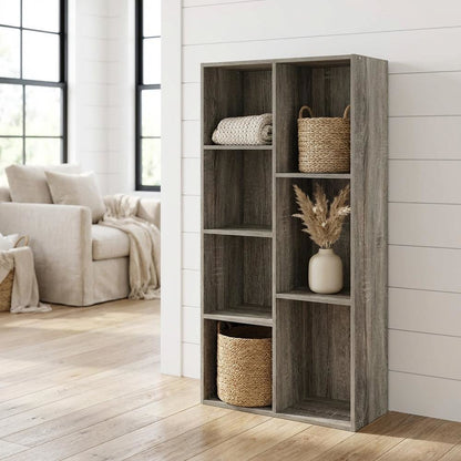 Reversible 7-Cube Storage Shelf In French Oak Finish With Open Design