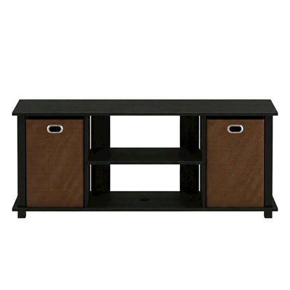 Wooden Entertainment Center with Storage Bins in Americano and Black Finish