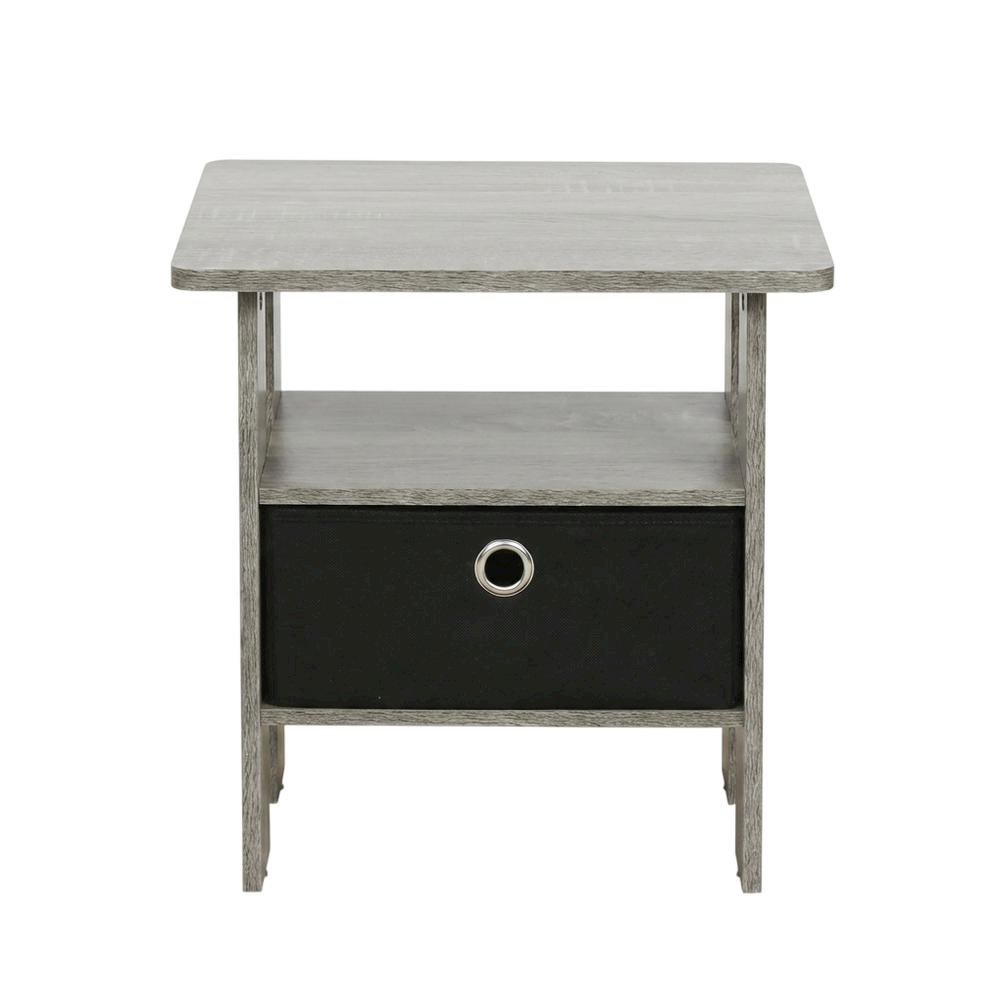 Grey night stand with storage bin drawer, stylish bedroom accent