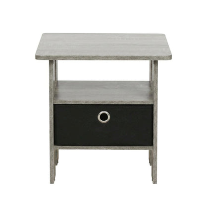 Grey night stand with storage bin drawer, stylish bedroom accent
