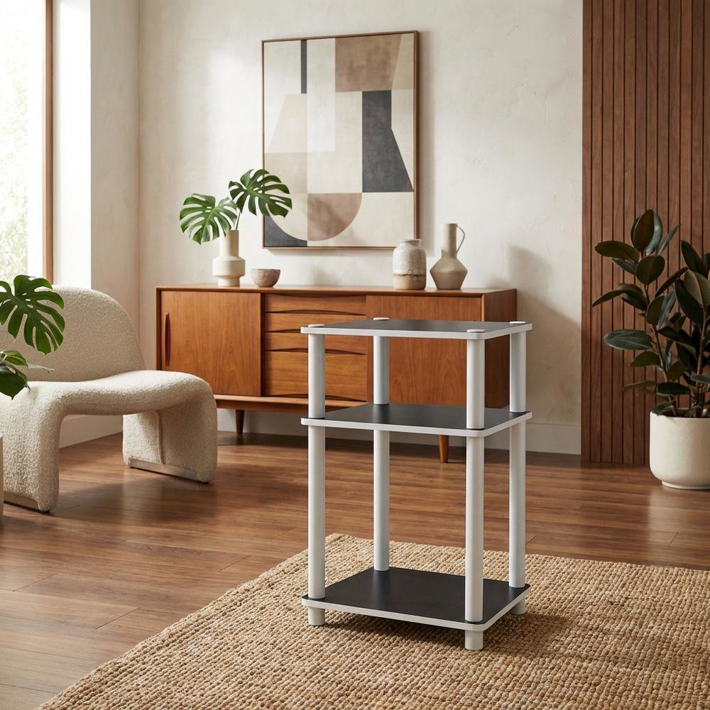 White 3-Tier No Tools Tube End Table with Modern Design and Easy Assembly