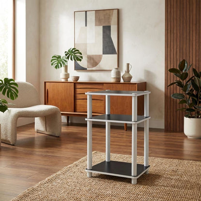 White 3-Tier No Tools Tube End Table with Modern Design and Easy Assembly