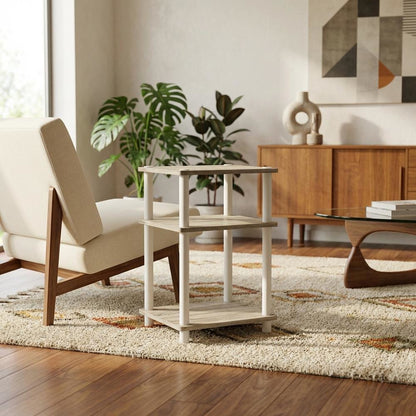 3-Tier End Table in Sonoma Oak and White with Multi-Level Storage