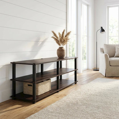 Espresso/Black 3-Tier TV Stand with Engineered Wood, No Tools Assembly