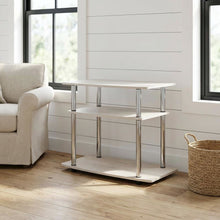White Oak/Chrome TV Stand with 3-Tier Shelving and Wooden Construction