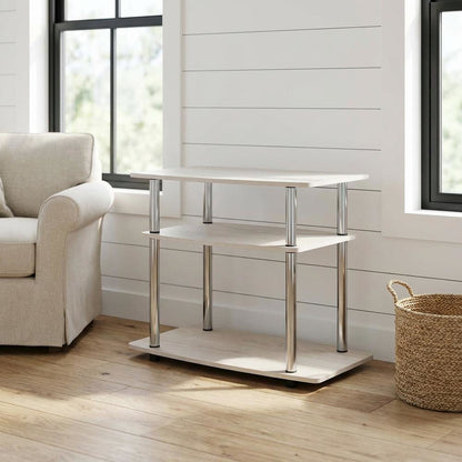 White Oak/Chrome TV Stand with 3-Tier Shelving and Wooden Construction