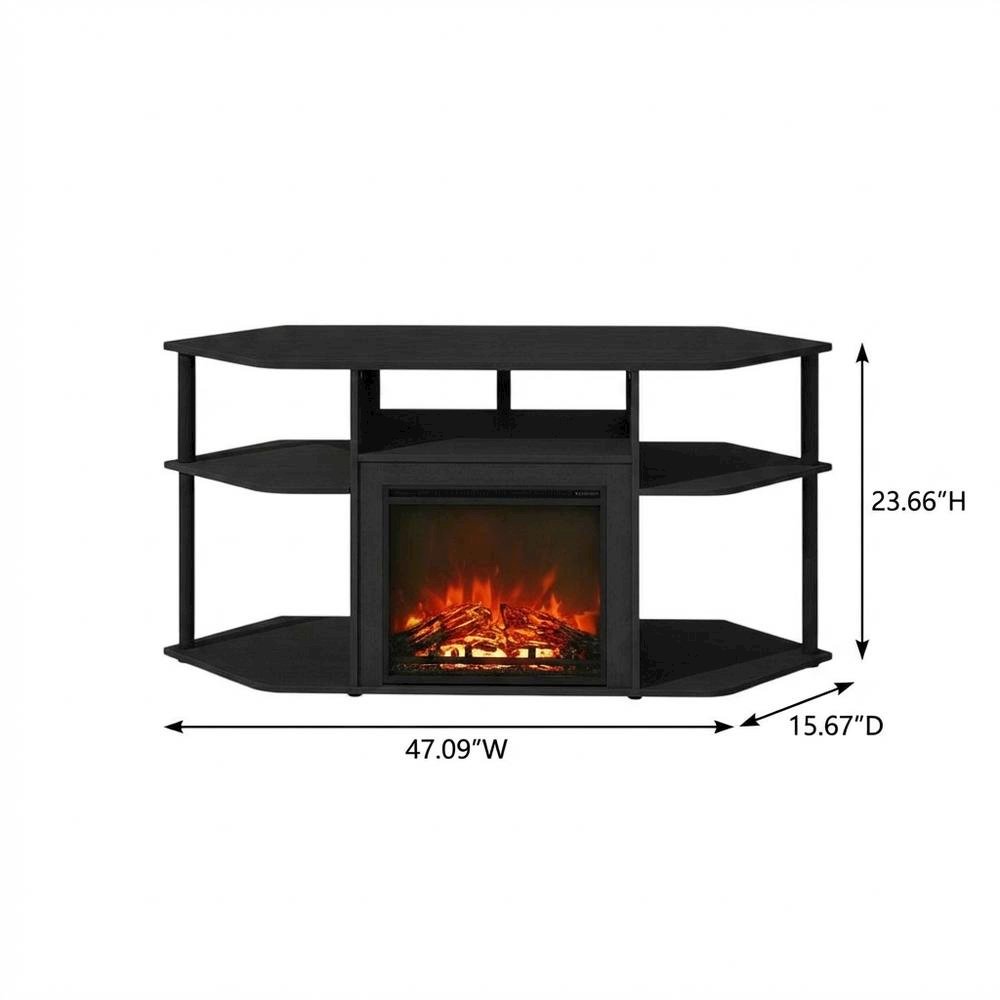Decorative Brown Electric Fireplace Corner TV Stand with Solid Wood Frame