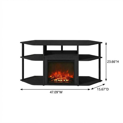 Decorative Brown Electric Fireplace Corner TV Stand with Solid Wood Frame