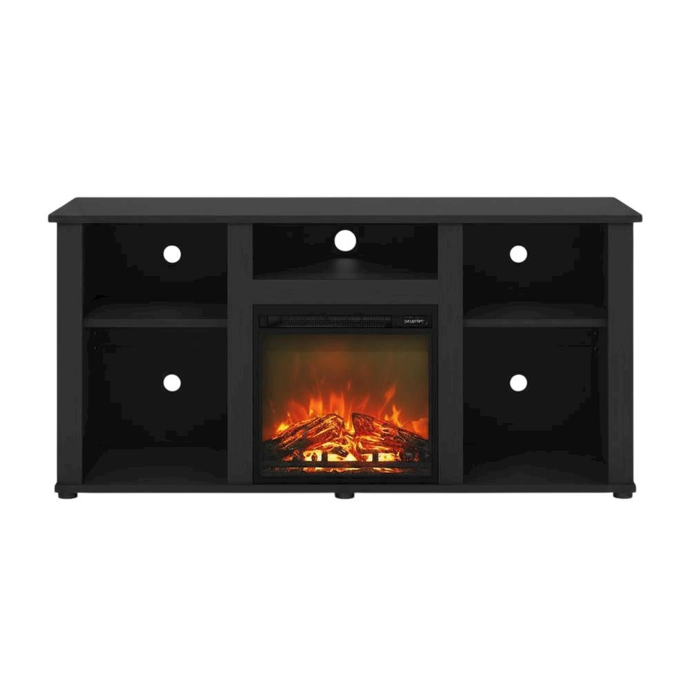 Brown Fireplace TV Stand with Open Storage for TVs up to 55 inches