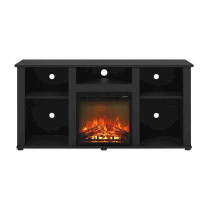 Brown Fireplace TV Stand with Open Storage for TVs up to 55 inches