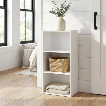 White 3-Tier Open Shelf Bookcase with Modern Wooden Design