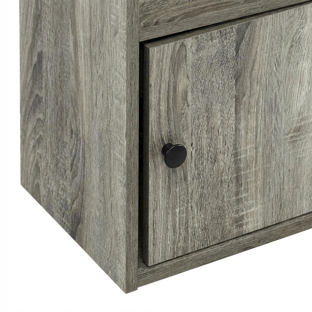 Wooden 3-Tier Shelf Bookcase with Door Storage in French Oak Finish