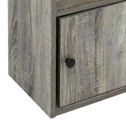 Wooden 3-Tier Shelf Bookcase with Door Storage in French Oak Finish