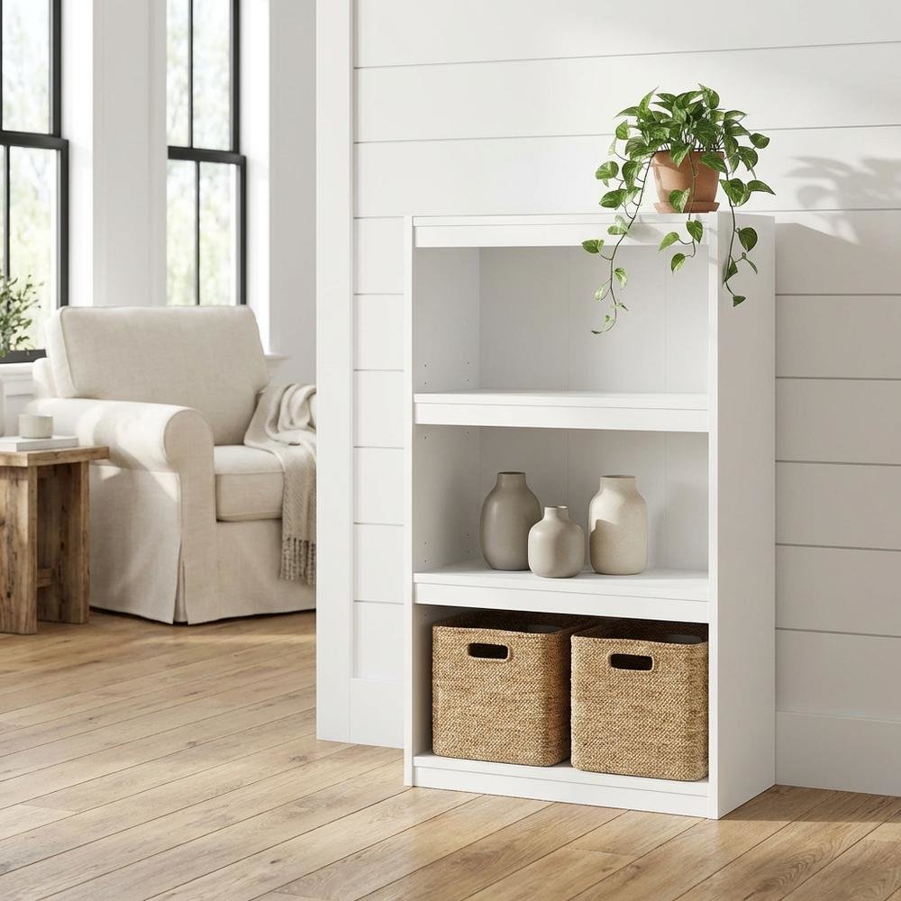 White 3-Tier Adjustable Shelf Bookcase with Modern Storage Design