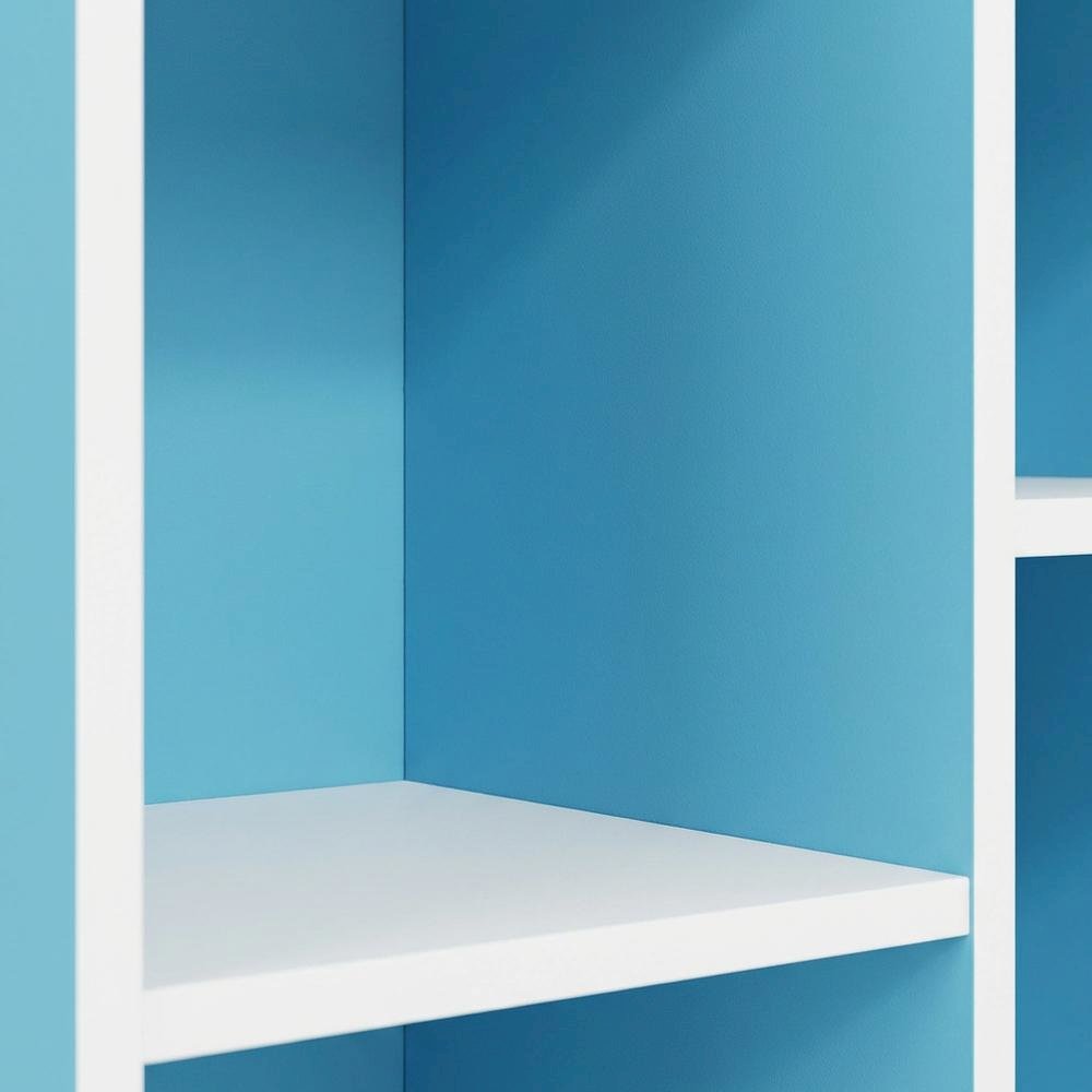 Reversible Open Shelf Bookcase in White and Light Blue with Wood Construction