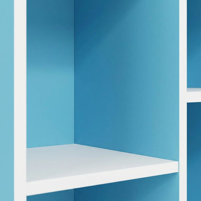 Reversible Open Shelf Bookcase in White and Light Blue with Wood Construction
