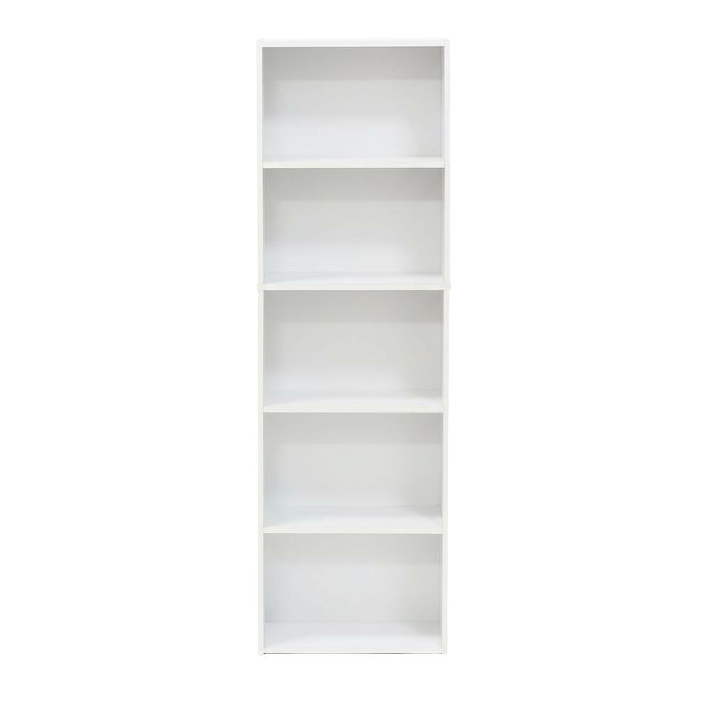 Reversible 5-Tier White Open Shelf Bookcase for Storage and Organization