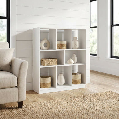 Wooden bookcase with spacious shelf storage for home or office use