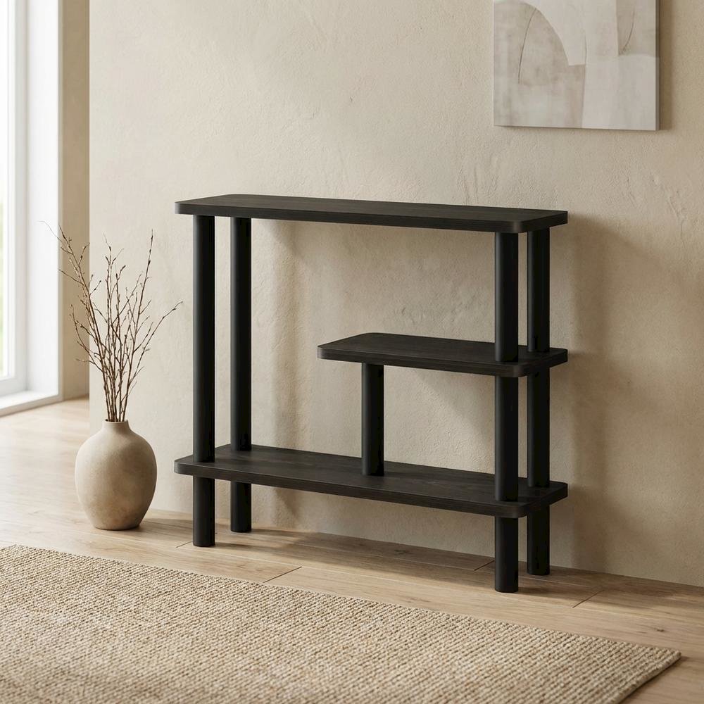 Brown Slim Entryway Storage Rack, Composite Wood, 4 Shelves, Wall-Side