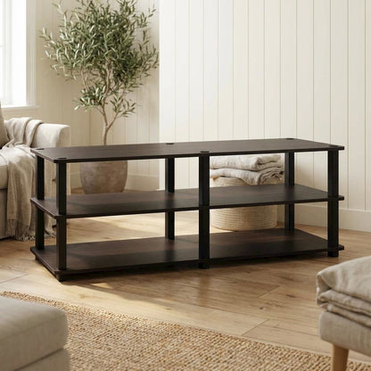 Espresso/Black 3-Tier TV Stand with Engineered Wood, No Tools Assembly