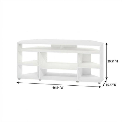 White Corner TV Stand, up to 55-Inch Flat Screens, Solid Rubberwood