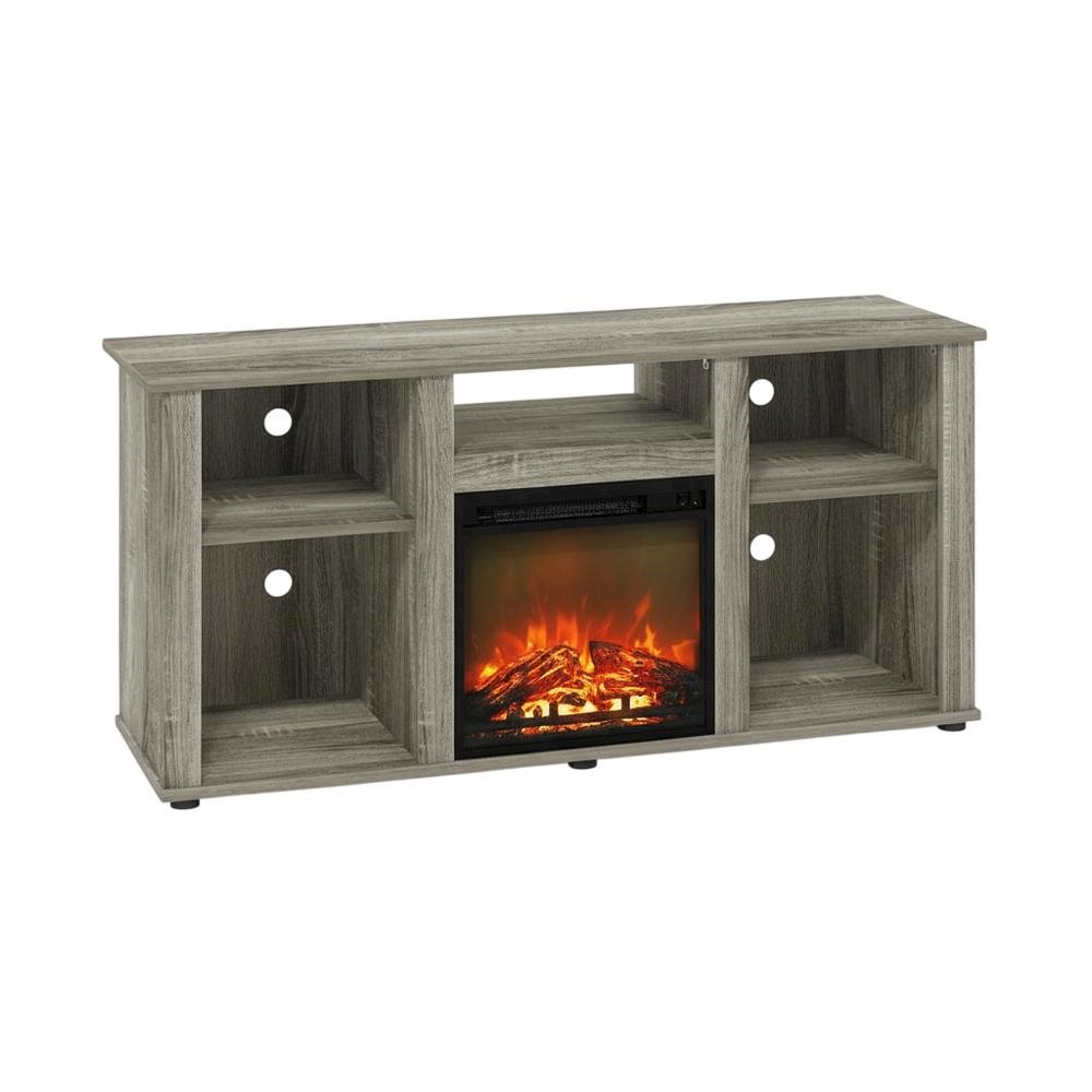 Gray Fireplace TV Stand with Open Storage for Up to 55-Inch Flat Screens