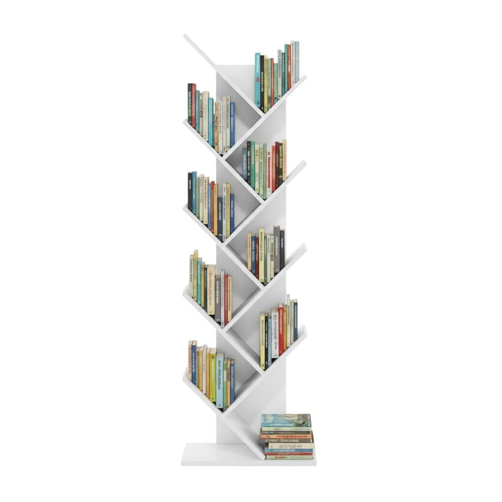 White wooden bookcase with clean design for versatile storage