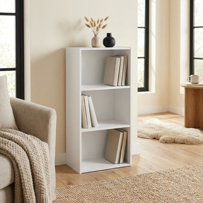 White 3-Tier Open Shelf Bookcase with Modern Wooden Design