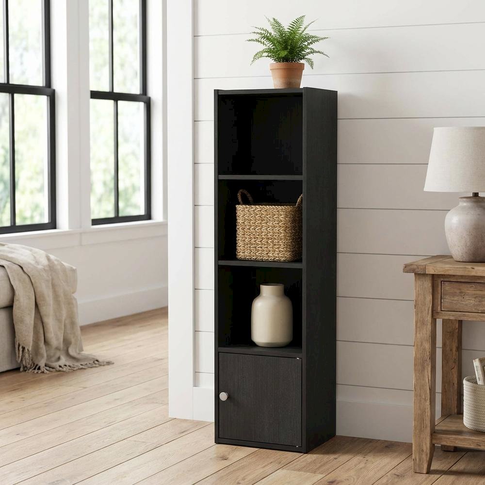 Blackwood 4-Tier Bookcase with Door Storage for Home Use