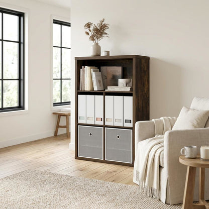 Wood bookcase with adjustable shelves for versatile storage