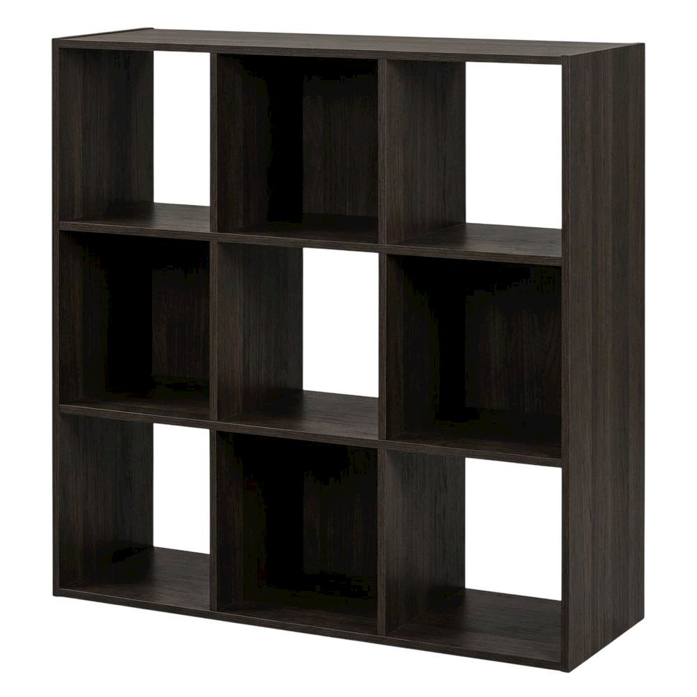 Wood Bookcase in Warm Brown Finish with Multiple Shelves for Storage