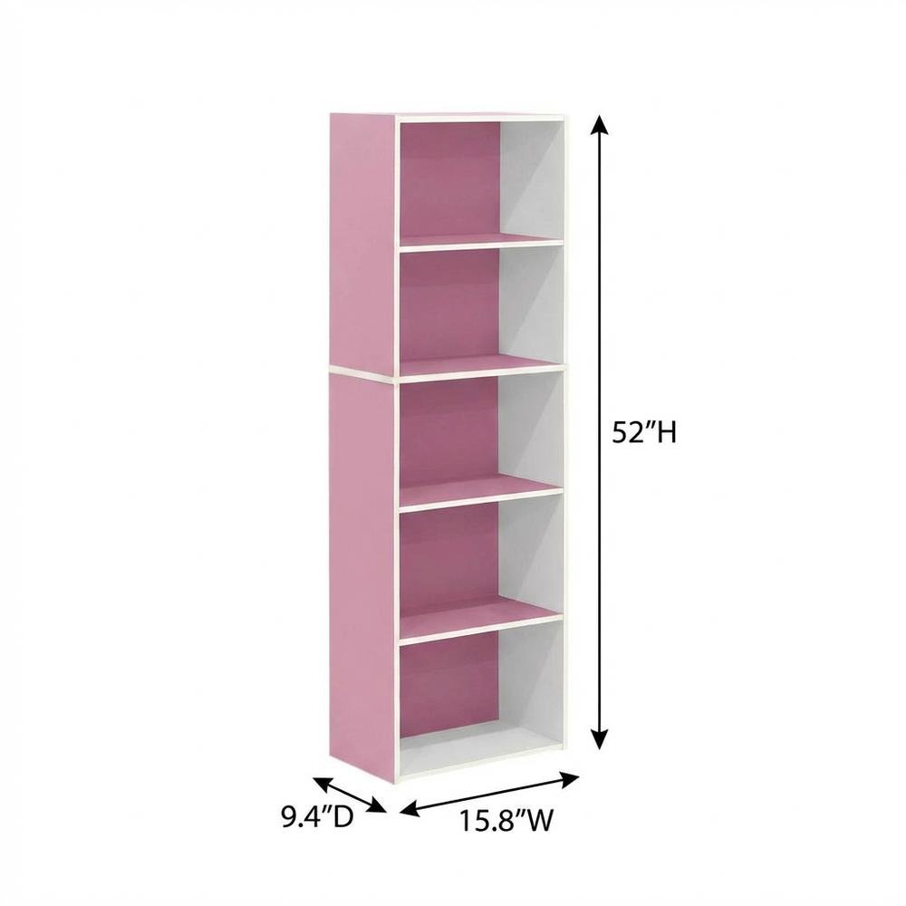 White and Pink Reversible Open Shelf Bookcase, 5-Tier for Organized Storage