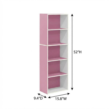 White and Pink Reversible Open Shelf Bookcase, 5-Tier for Organized Storage