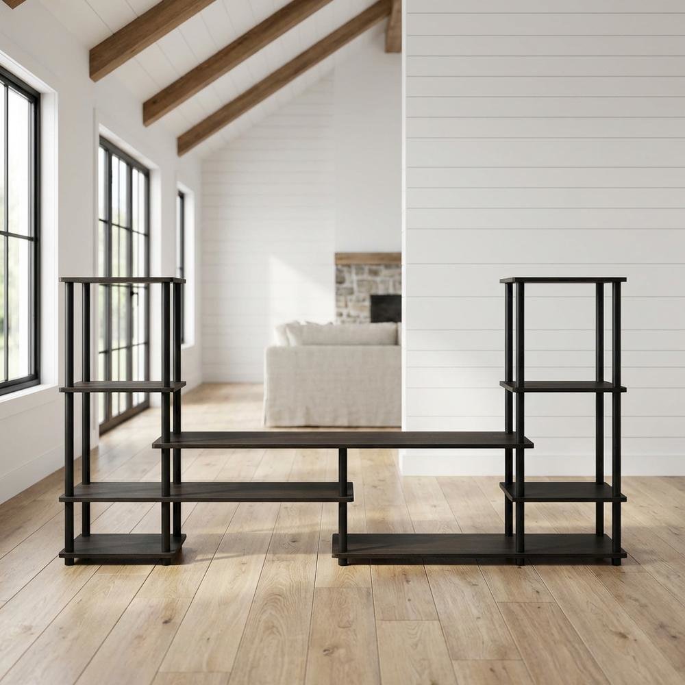 Modern Entertainment Center in Espresso/Black with Spacious Shelves and Storage