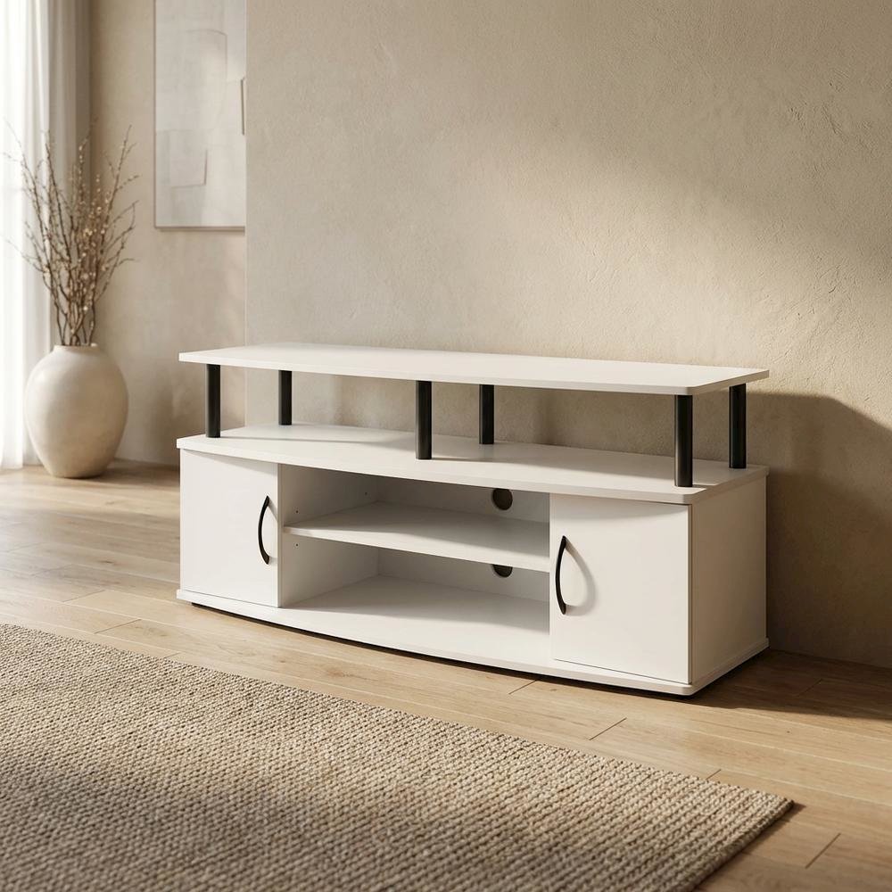 White entertainment center for up to 55-inch TVs with spacious storage, modern
