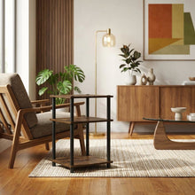 Amber Pine and Black 3-Tier End Table Set with Modern Design